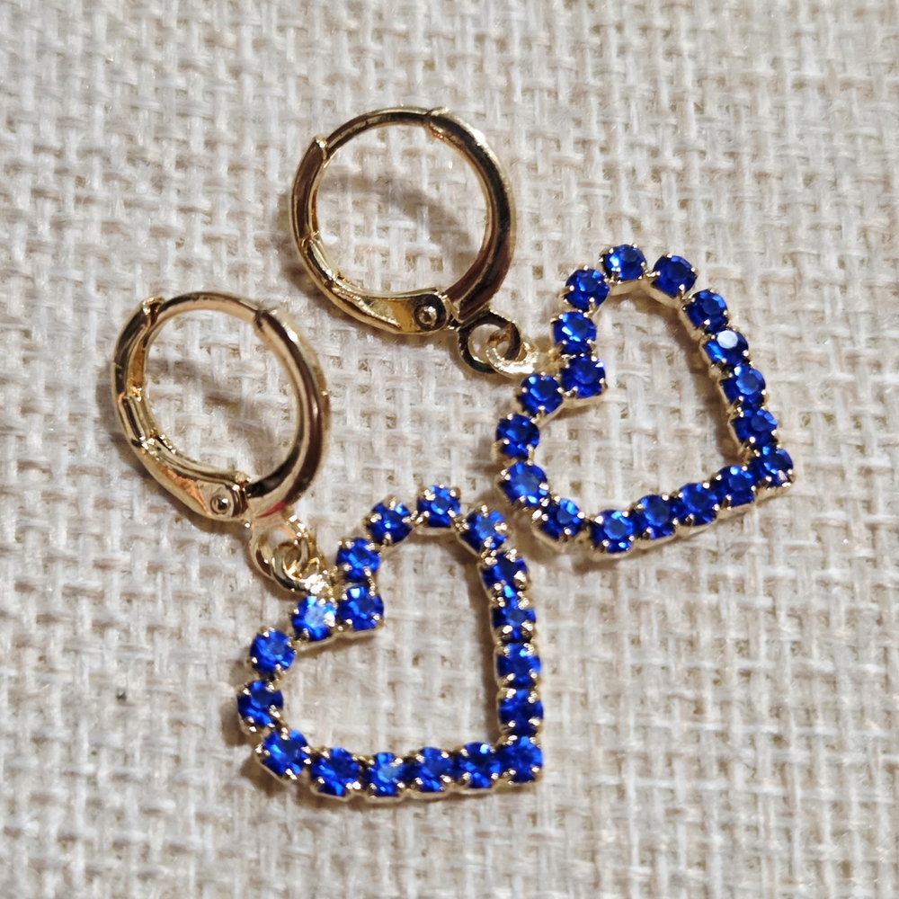 Blue Heart Hoop Earrings